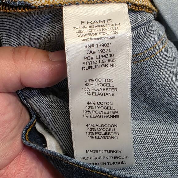 Designer Relaxed Luxury Frame Le Garçon sz 27 dark wash distressed blue jeans - Picture 12 of 15